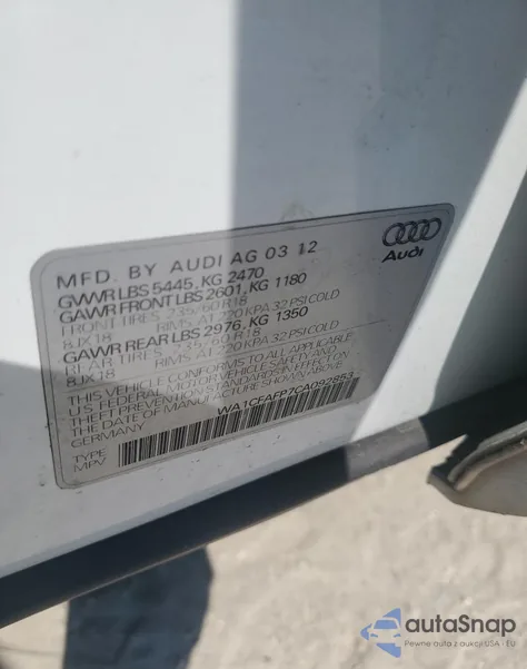 2012 Audi Q5 Premium z USA, uszkodzony, nr VIN WA1CFAFP7CA092853